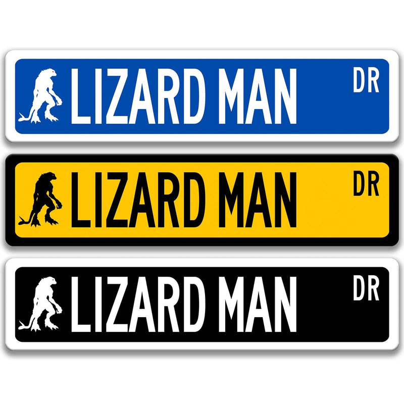 Lizard Man with Silhouette Metal Street Sign - Designs by Linda Nee