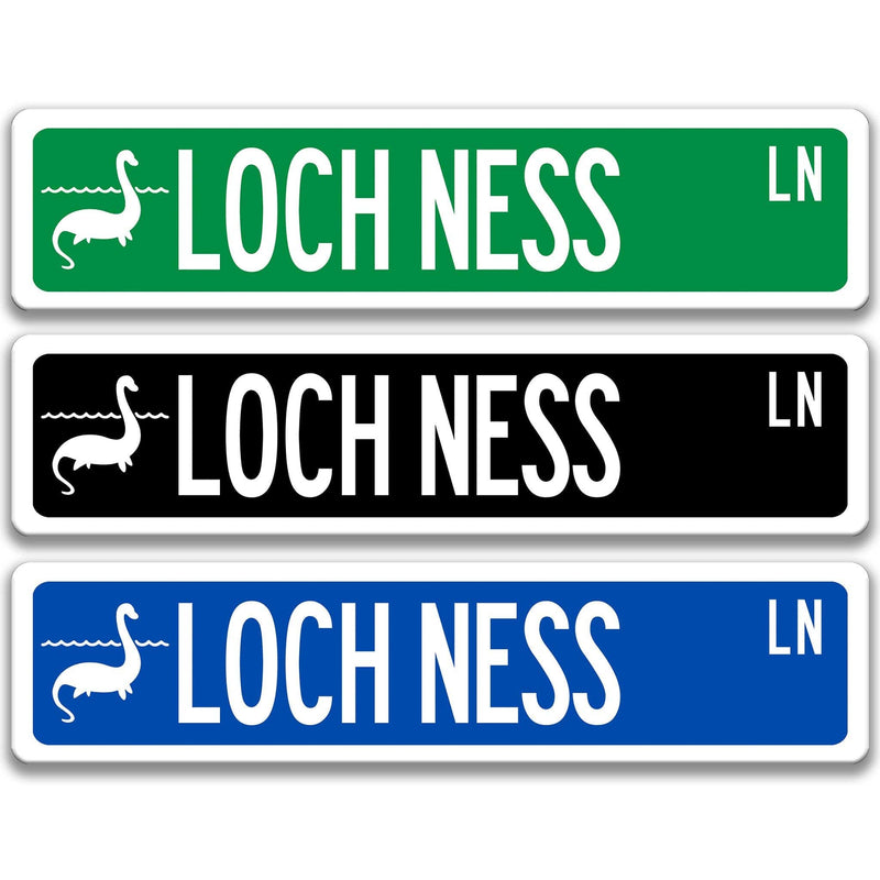 Loch Ness Monster with Silhouette Metal Street Sign - Designs by Linda Nee