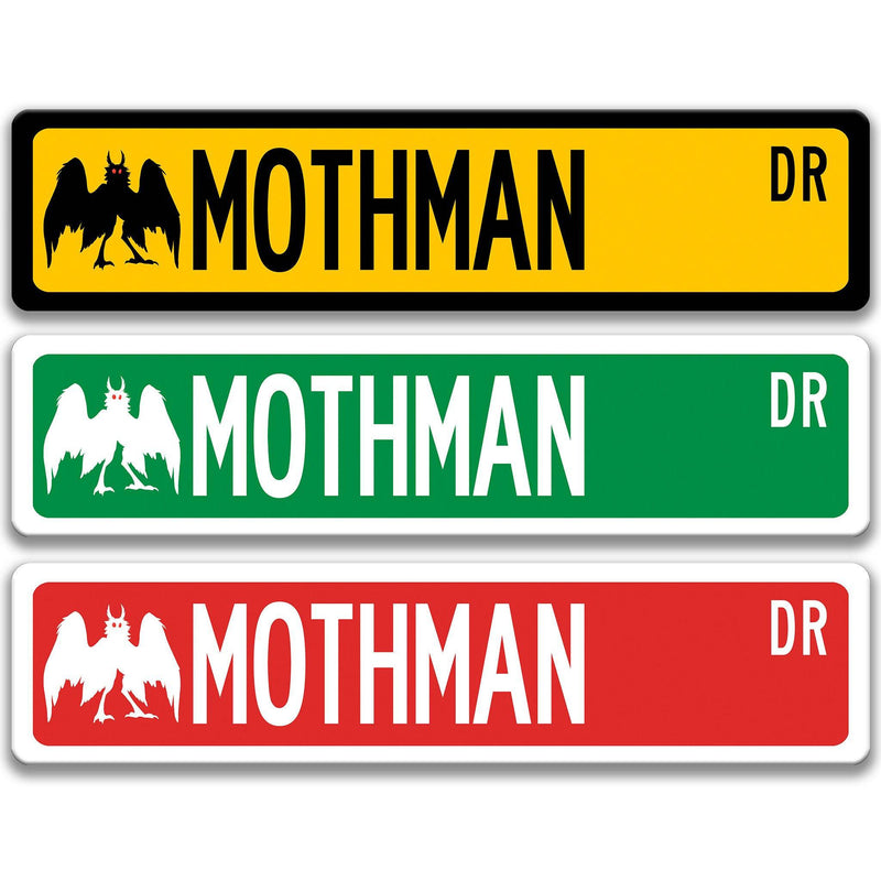 Mothman with Silhouette Metal Street Sign - Designs by Linda Nee