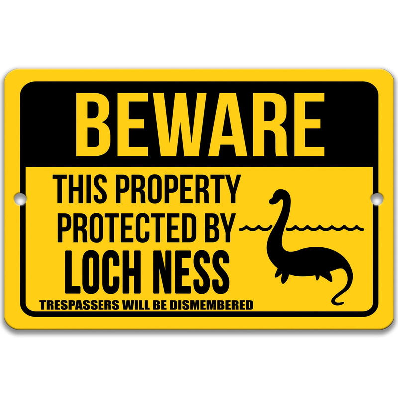 Beware This Property Protected by Loch Ness Monster No Trespassing Metal Sign - Designs by Linda Nee