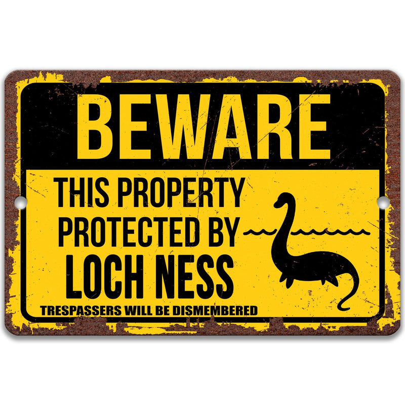 Beware This Property Protected by Loch Ness Monster No Trespassing Metal Sign - Designs by Linda Nee