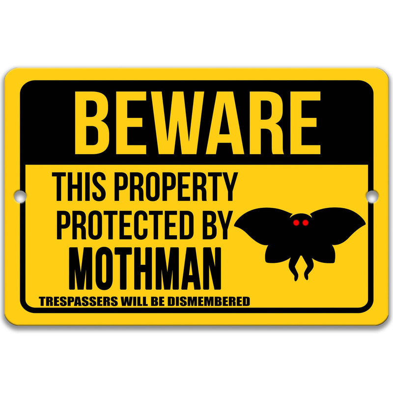 Beware This Property Protected by Mothman No Trespassing Metal Sign - Designs by Linda Nee