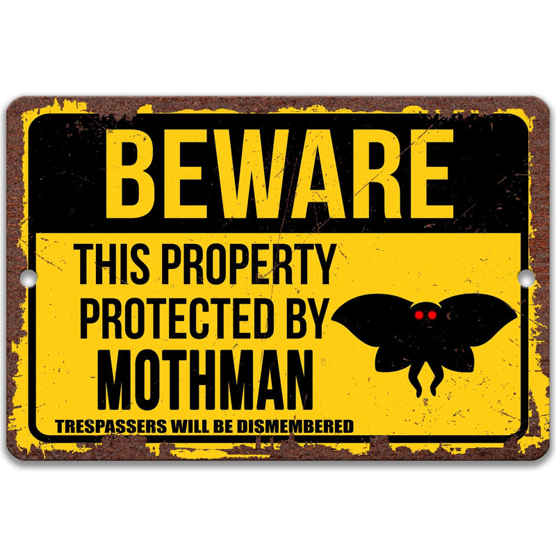 Beware This Property Protected by Mothman No Trespassing Metal Sign - Designs by Linda Nee