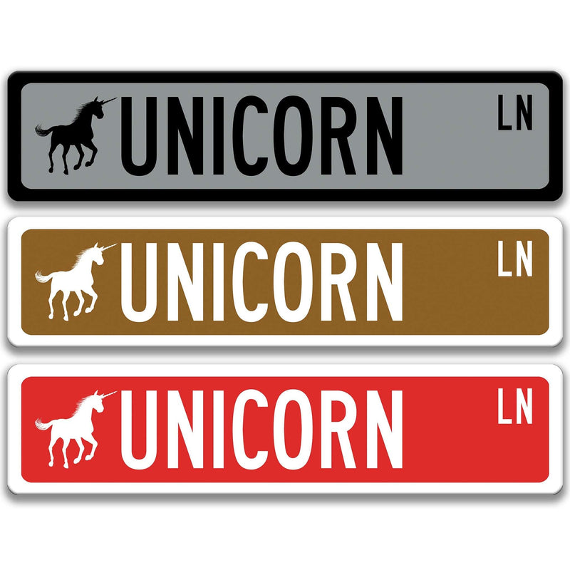 Unicorn with Silhouette Metal Street Sign - Designs by Linda Nee