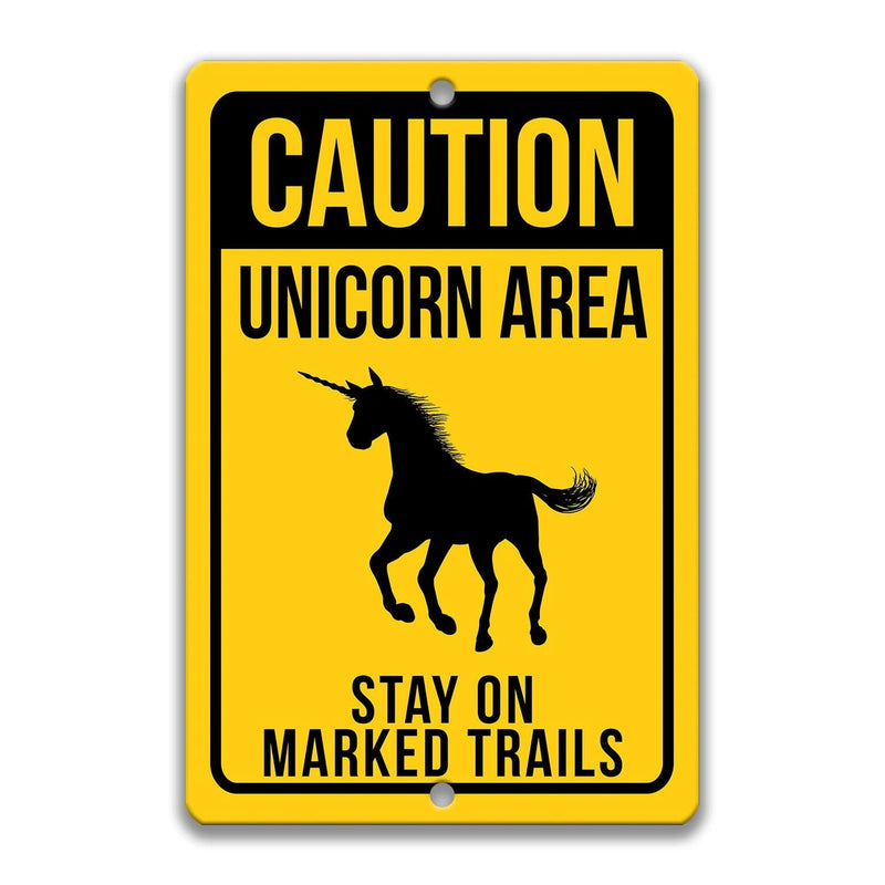 Warning Unicorn Area Stay on Marked Trails Metal Sign - Designs by Linda Nee