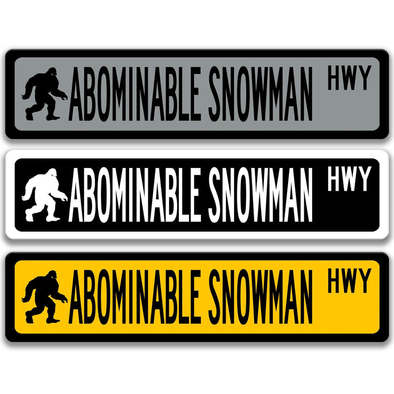 Abominable Snowman with Silhouette Metal Street Sign - Designs by Linda Nee