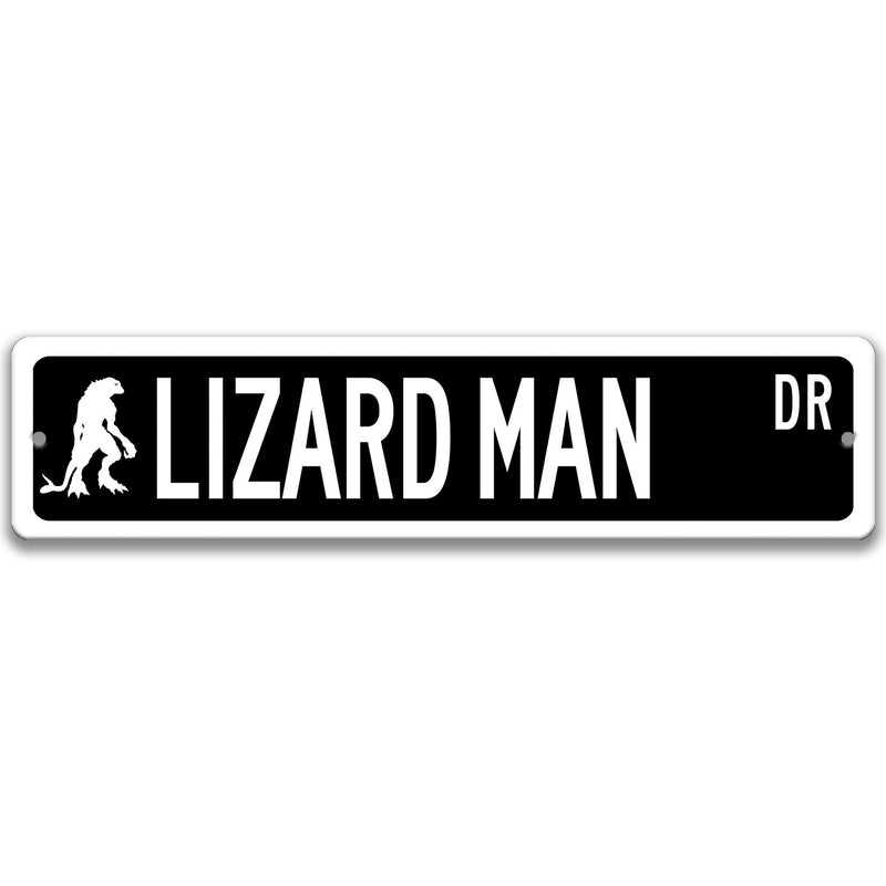 Lizard Man with Silhouette Metal Street Sign - Designs by Linda Nee