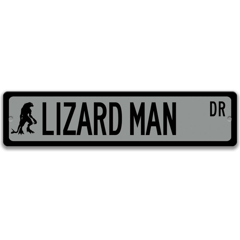 Lizard Man with Silhouette Metal Street Sign - Designs by Linda Nee