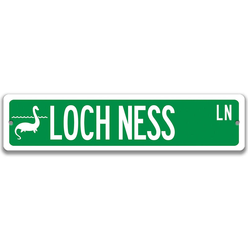 Loch Ness Monster with Silhouette Metal Street Sign - Designs by Linda Nee