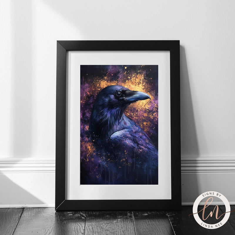 Fantasy Raven Portrait Wall Art Print - Available on Metal or Fine Art Paper - Designs by Linda Nee