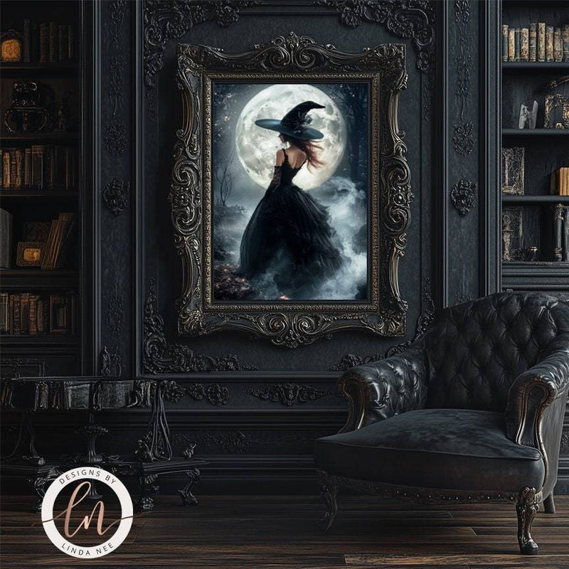 Beautiful Witch in the Forest Dark Gothic Wall Art Print - Available on Metal or Fine Art Paper - Designs by Linda Nee