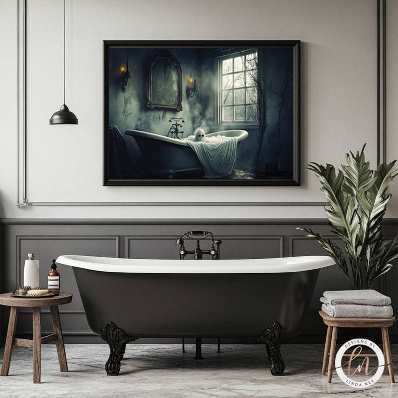 Ghost in the Bath Tub Wall Art Print - Available on Metal or Fine Art Paper - Designs by Linda Nee