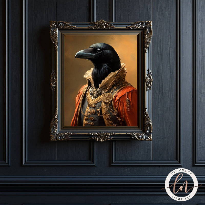 Anthropomorphic Victorian Raven Animal Portrait Wall Art Print - Available on Metal or Fine Art Paper - Designs by Linda Nee