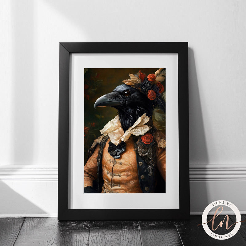 Aristocrat Raven Fantasy Wall Art Print - Available on Metal or Fine Art Paper - Designs by Linda Nee