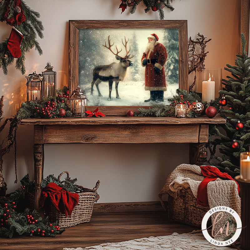 Old World Santa Christmas Wall Art Print - Available on Metal or Fine Art Paper - Designs by Linda Nee