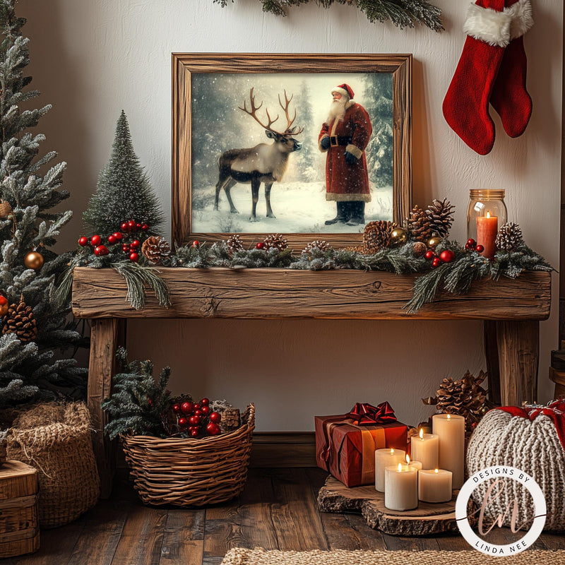 Old World Santa Christmas Wall Art Print - Available on Metal or Fine Art Paper - Designs by Linda Nee