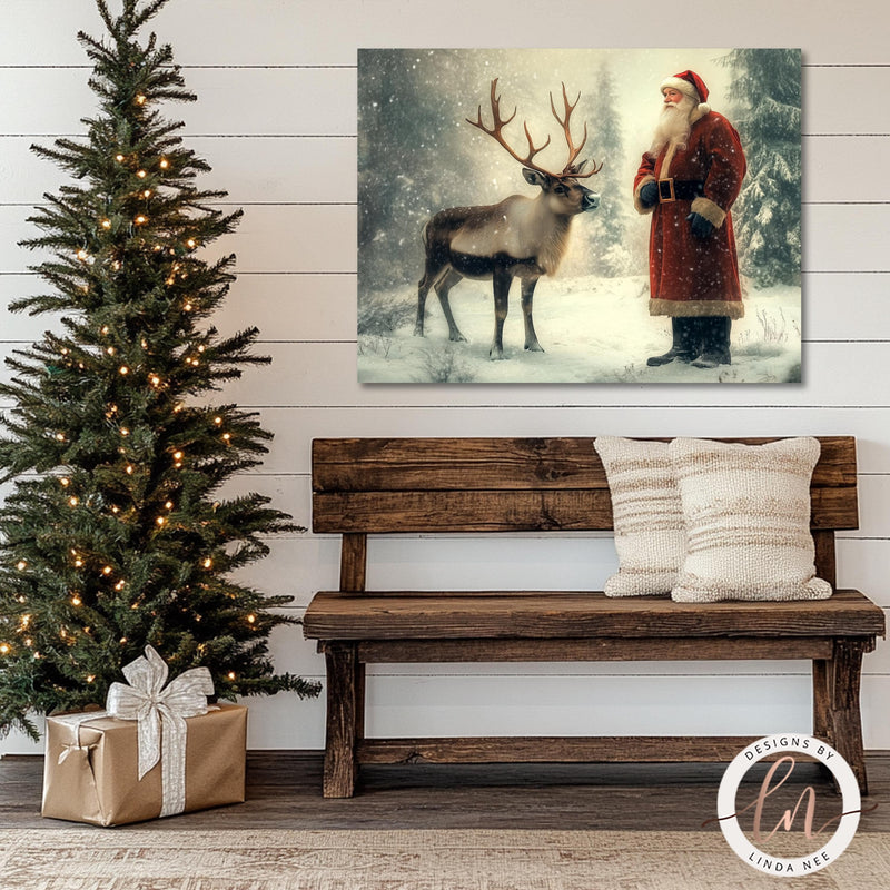 Old World Santa Christmas Wall Art Print - Available on Metal or Fine Art Paper - Designs by Linda Nee