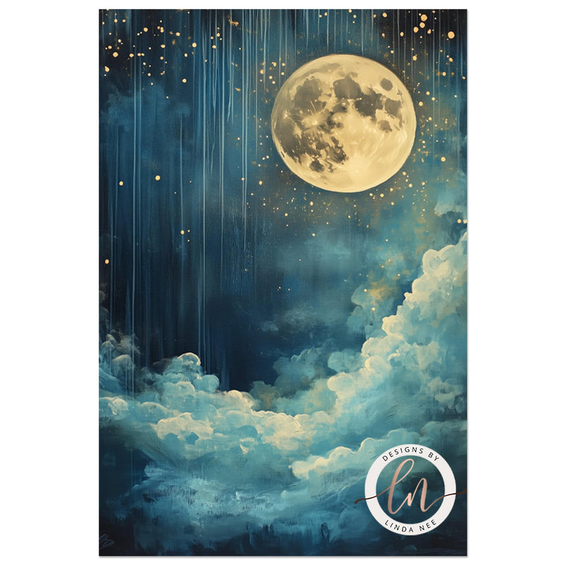 Enchanting Celestial Night Sky Moon Wall Art Print - Available on Metal or Fine Art Paper - Designs by Linda Nee