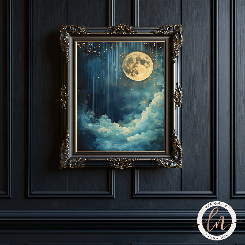 Enchanting Celestial Night Sky Moon Wall Art Print - Available on Metal or Fine Art Paper - Designs by Linda Nee