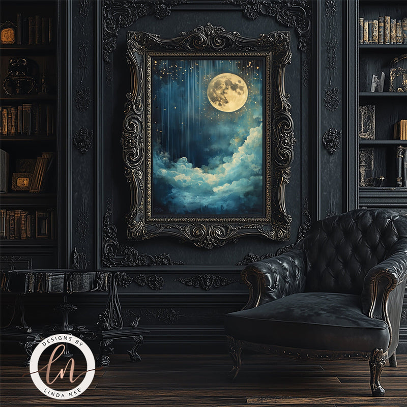 Enchanting Celestial Night Sky Moon Wall Art Print - Available on Metal or Fine Art Paper - Designs by Linda Nee