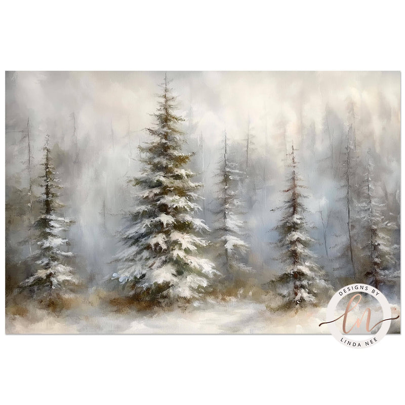 Snowy Winter Pine Tree Forest Wall Art Print - Available on Metal or Fine Art Paper - Designs by Linda Nee