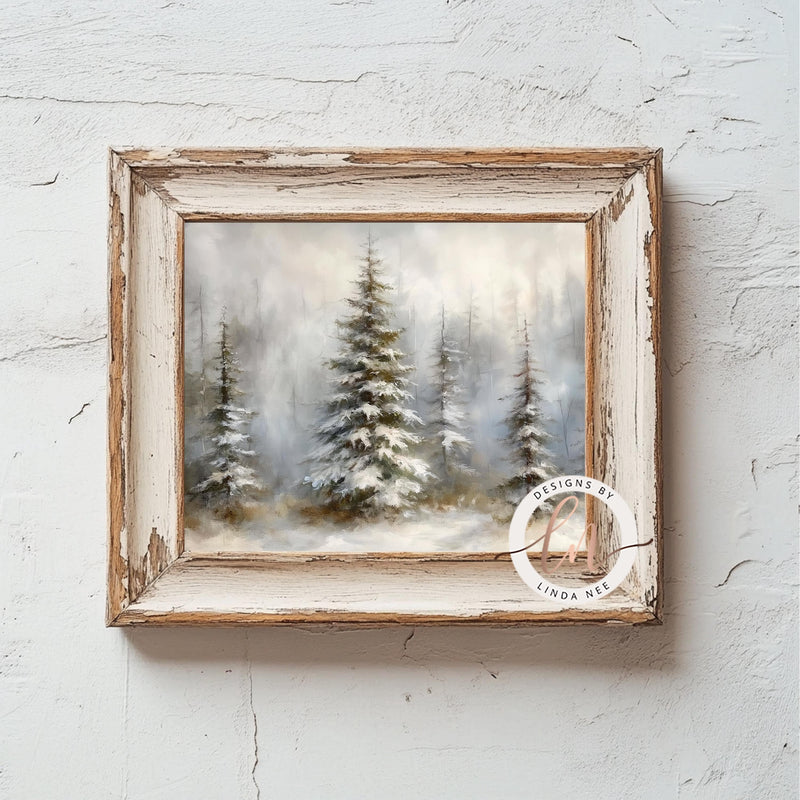 Snowy Winter Pine Tree Forest Wall Art Print - Available on Metal or Fine Art Paper - Designs by Linda Nee