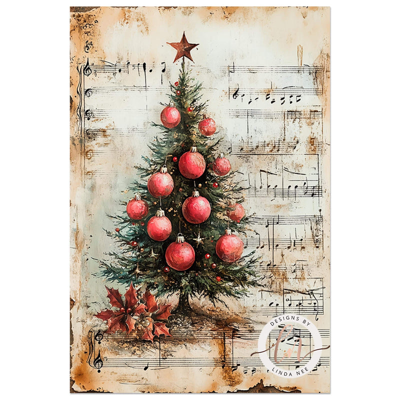 Vintage Christmas Carols Sheet Music Wall Art Print - Available on Metal or Fine Art Paper - Designs by Linda Nee