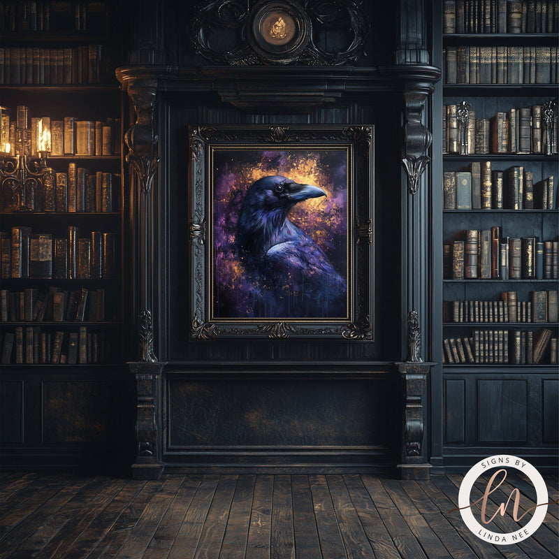 Fantasy Raven Portrait Wall Art Print - Available on Metal or Fine Art Paper - Designs by Linda Nee