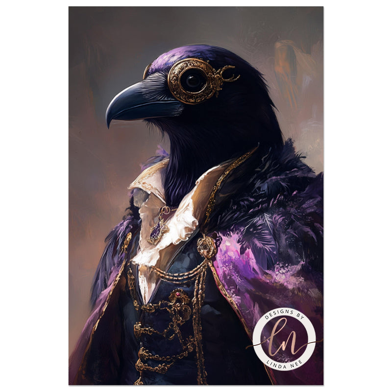 Anthropomorphic Noble Raven Portrait Wall Art Print - Available on Metal or Fine Art Paper - Designs by Linda Nee