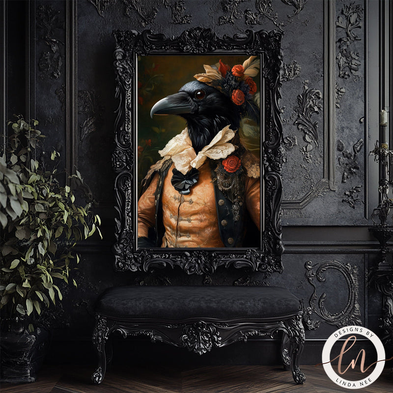 Aristocrat Raven Fantasy Wall Art Print - Available on Metal or Fine Art Paper - Designs by Linda Nee