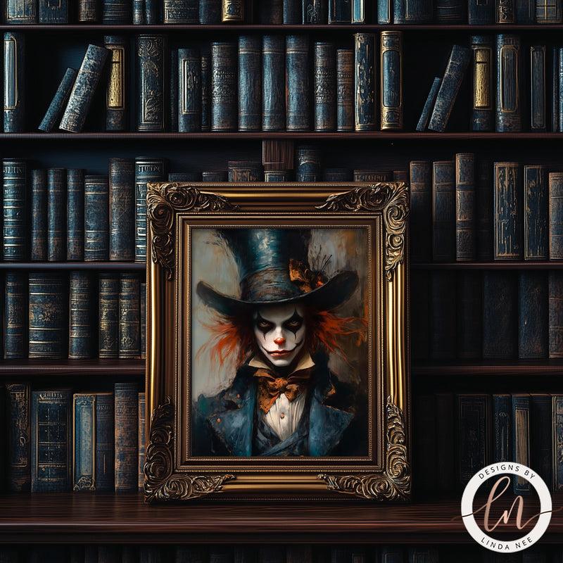 a painting of a clown wearing a top hat