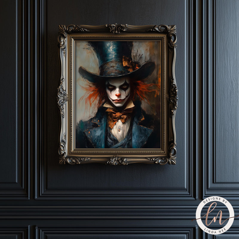 a painting of a clown wearing a top hat