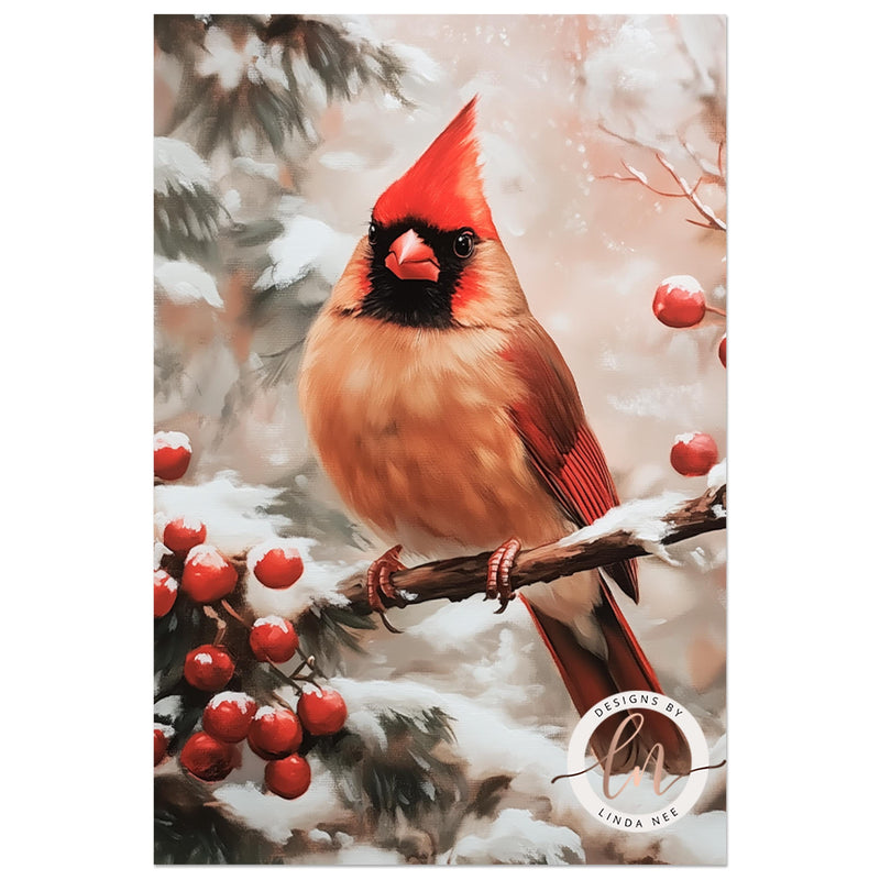 a painting of a cardinal perched on a branch