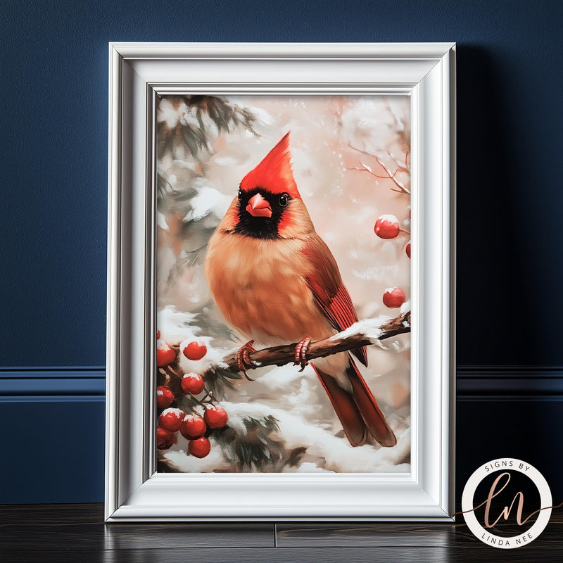 a painting of a cardinal perched on a branch