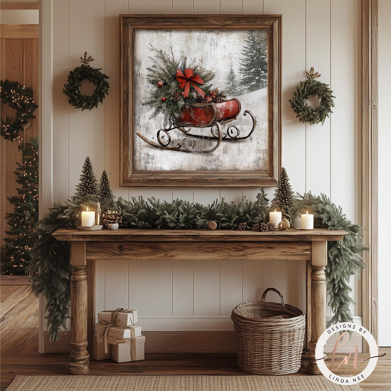 a picture of a christmas scene with a sleigh