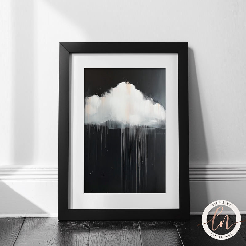 a black and white photo of a cloud in a black frame