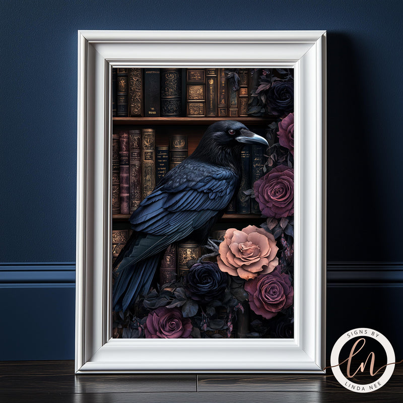 a picture of a bird sitting on a book shelf