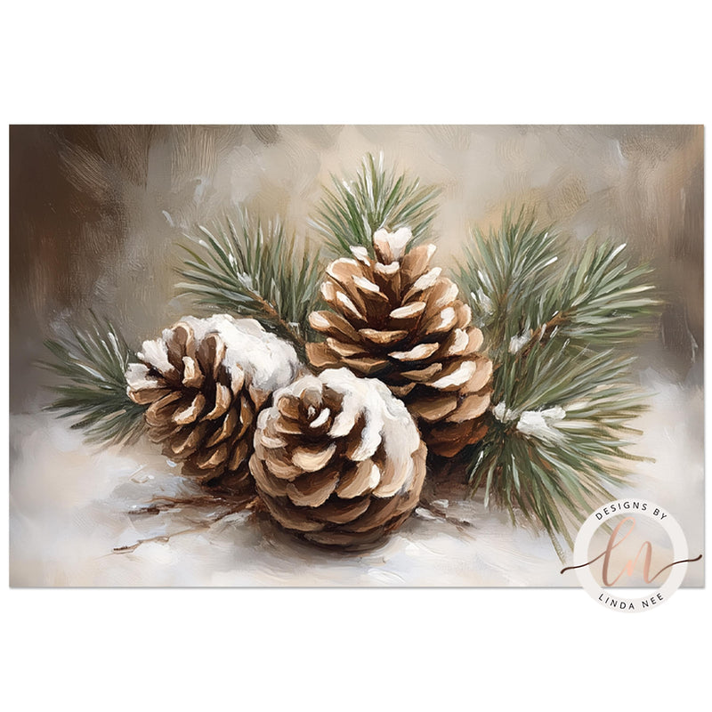 Vintage Pinecone Still Life Painting Wall Art Print - Available on Metal or Fine Art Paper - Designs by Linda Nee