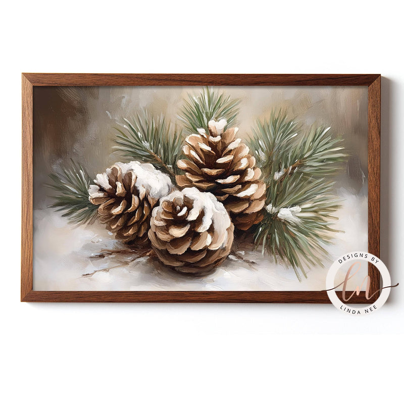 Vintage Pinecone Still Life Painting Wall Art Print - Available on Metal or Fine Art Paper - Designs by Linda Nee