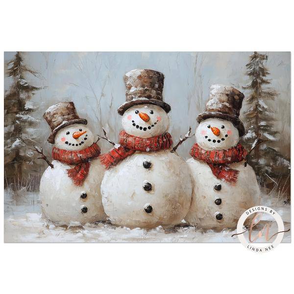 Vintage Snowman Christmas Wall Art Print - Available on Metal or Fine Art Paper - Designs by Linda Nee