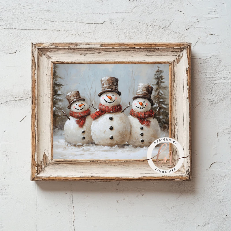 Vintage Snowman Christmas Wall Art Print - Available on Metal or Fine Art Paper - Designs by Linda Nee