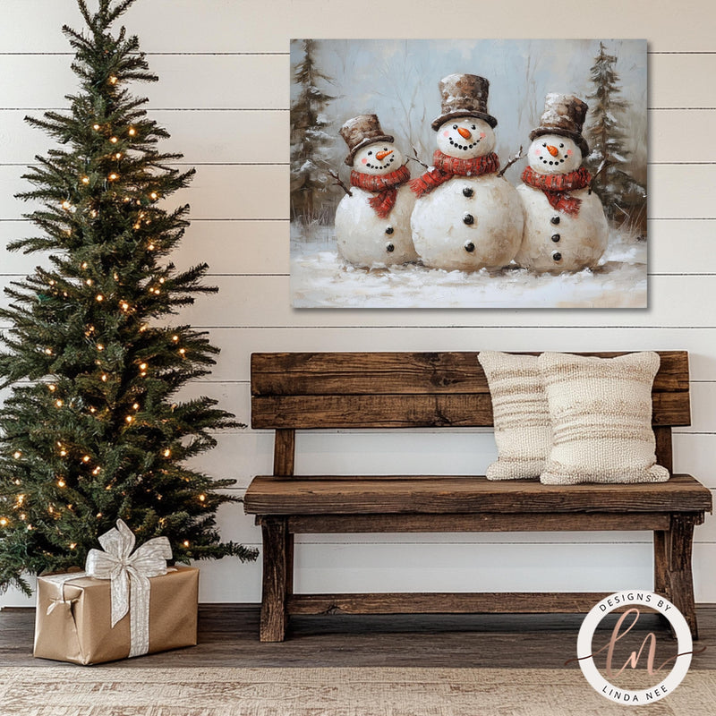 Vintage Snowman Christmas Wall Art Print - Available on Metal or Fine Art Paper - Designs by Linda Nee