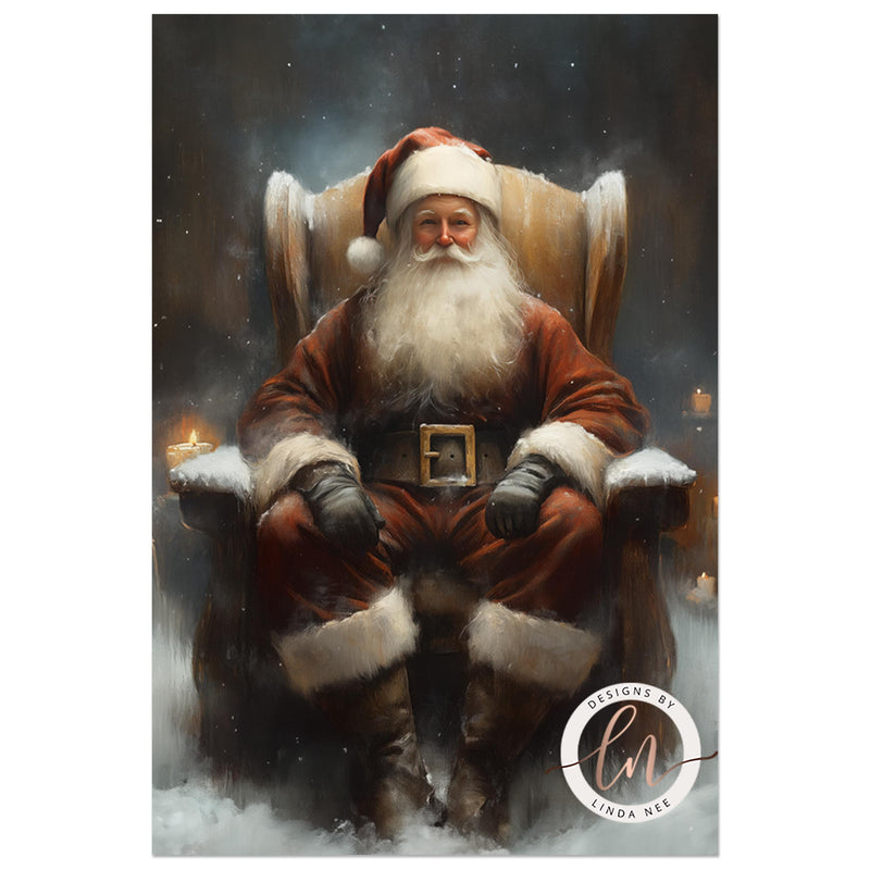 a painting of a santa claus sitting in a chair