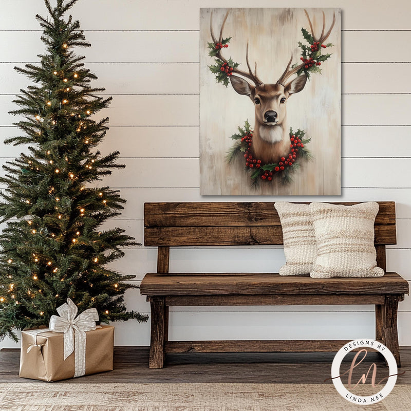 a wooden bench sitting next to a christmas tree