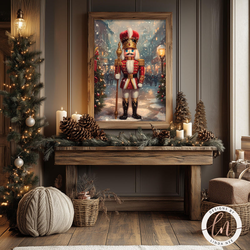 a painting of a nutcracker in a christmas scene