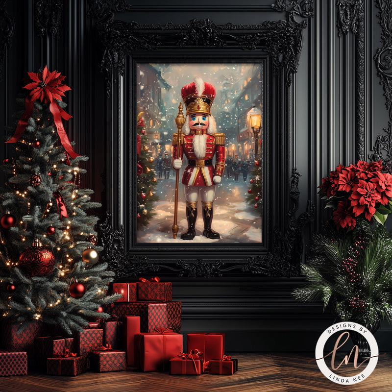 a painting of a nutcracker in a christmas scene