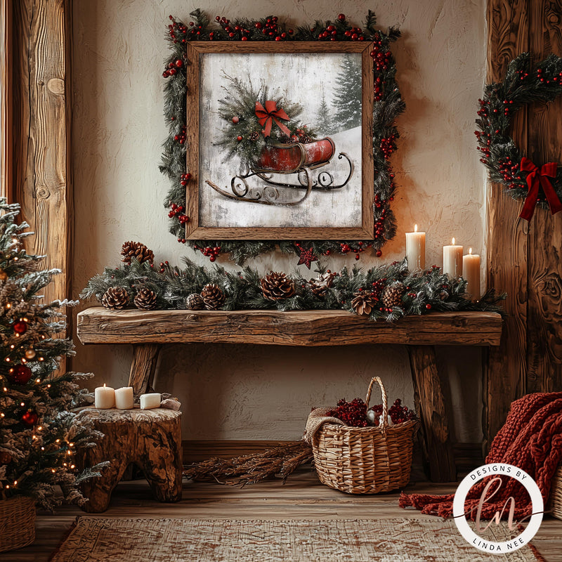 a picture of a christmas scene with a sleigh