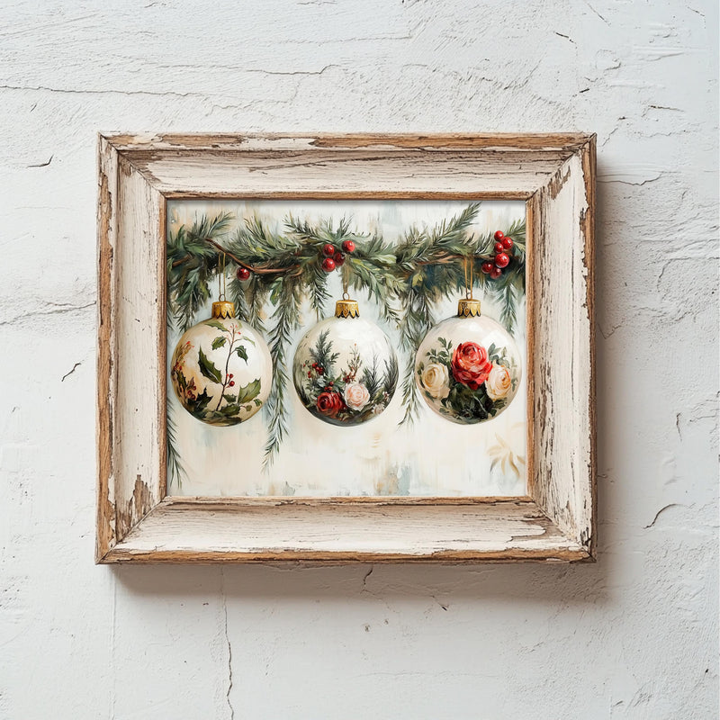 a picture of christmas ornaments hanging on a wall