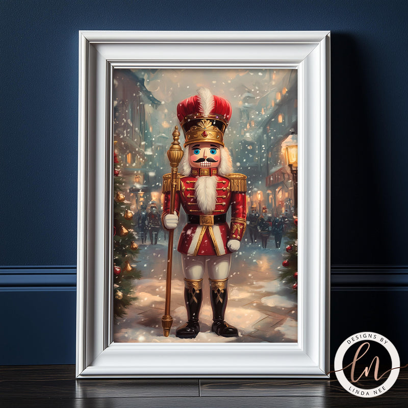 a painting of a nutcracker in a christmas scene