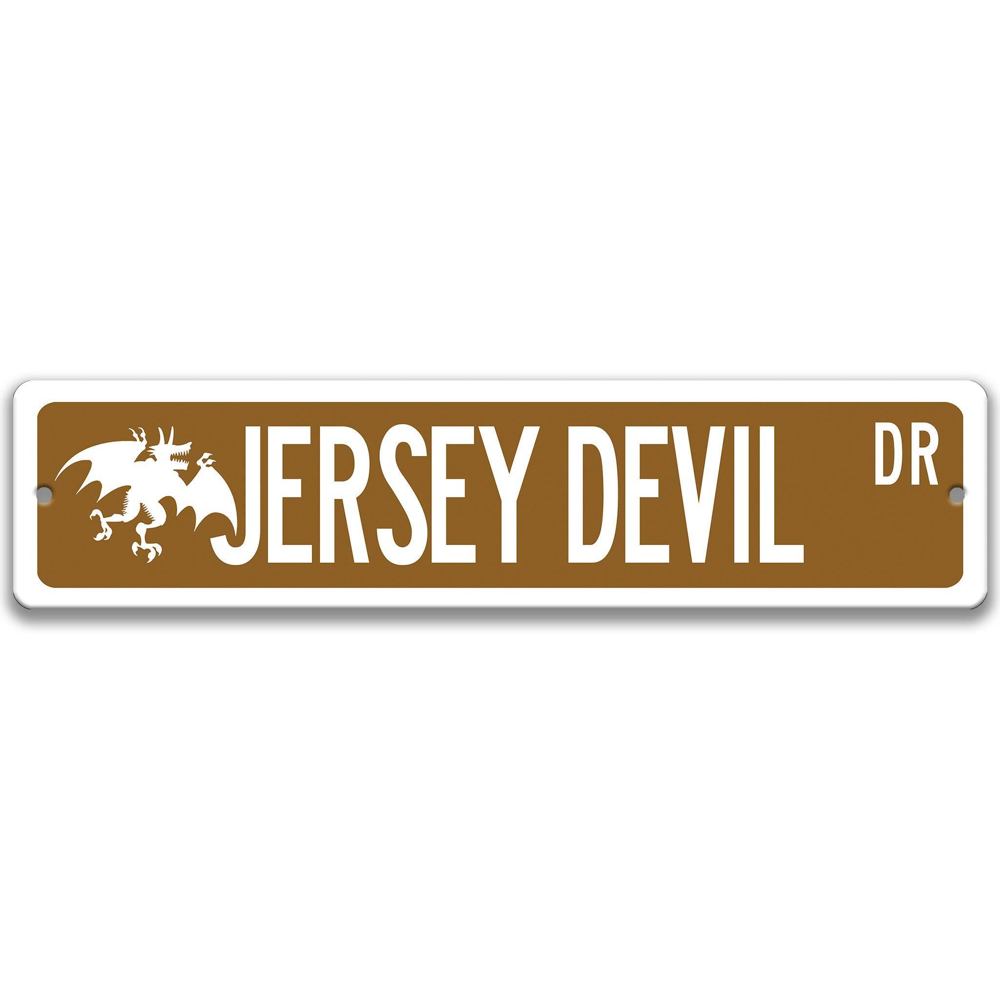 Jersey Devil with Silhouette Metal Street Sign